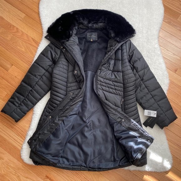 WEATHERPROOF Women's Modern Shaped Puffer Coat, Faux Fur, Black, Size 1X - Picture 6 of 10